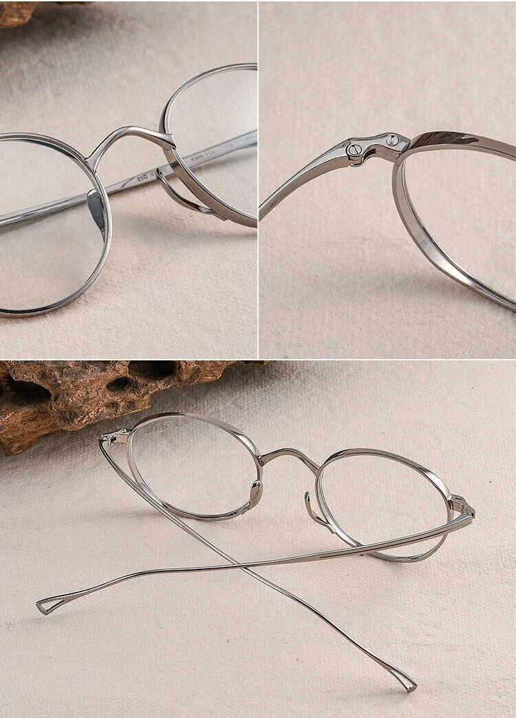 Pure Titanium Glasses Frames Retro Round Vintage Silver Eyeglasses Women Men New 2
